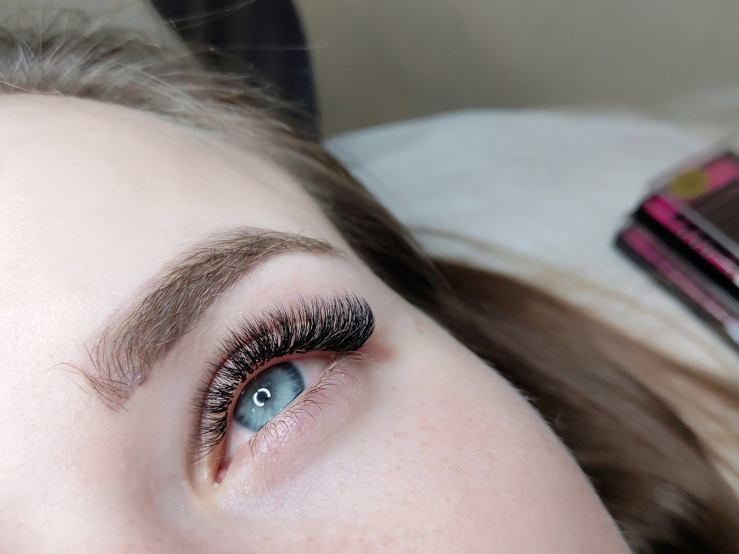 Lash extensions close-up with soft lighting